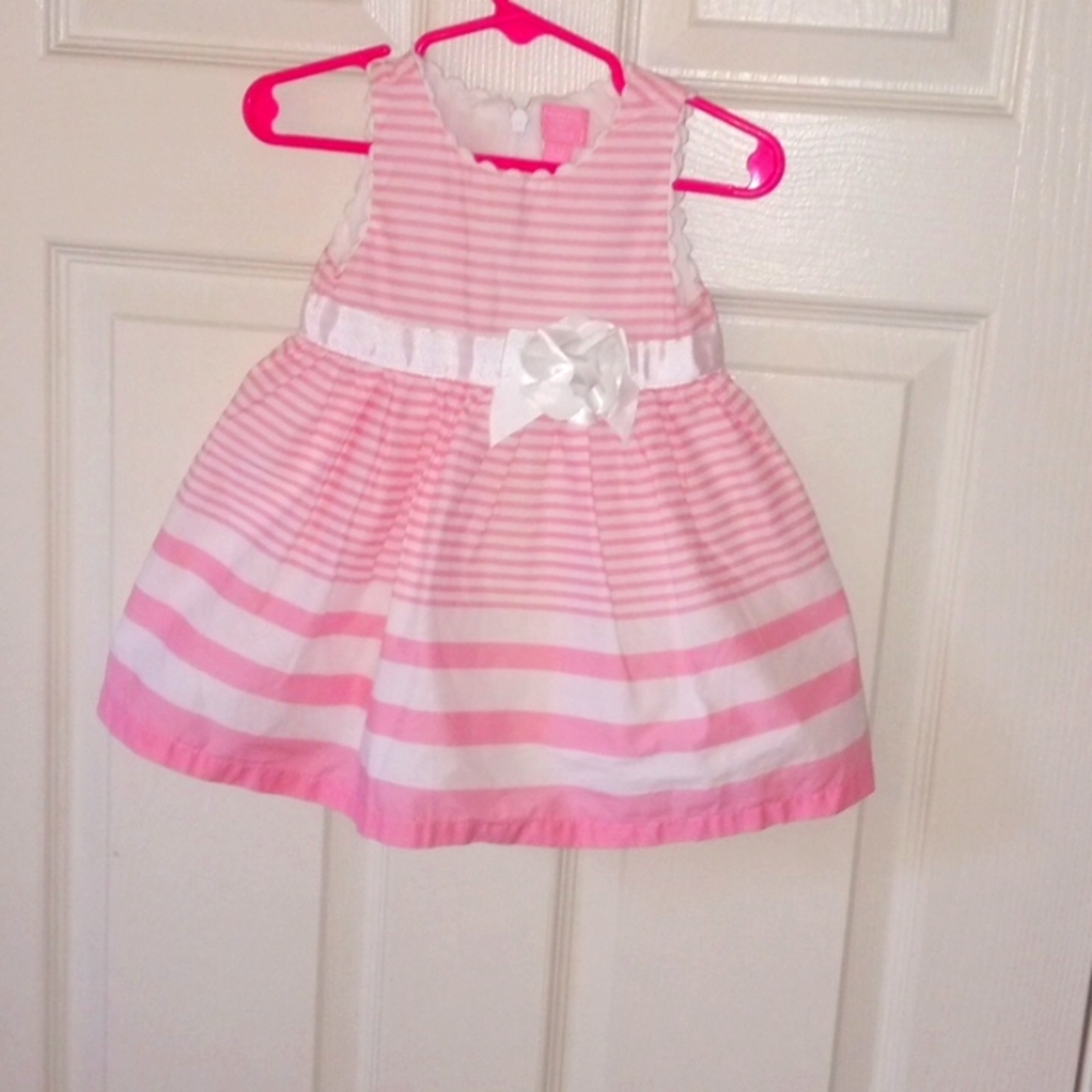 Made with love by Place Size 9-12 Months pink/white striped dress w/ bow